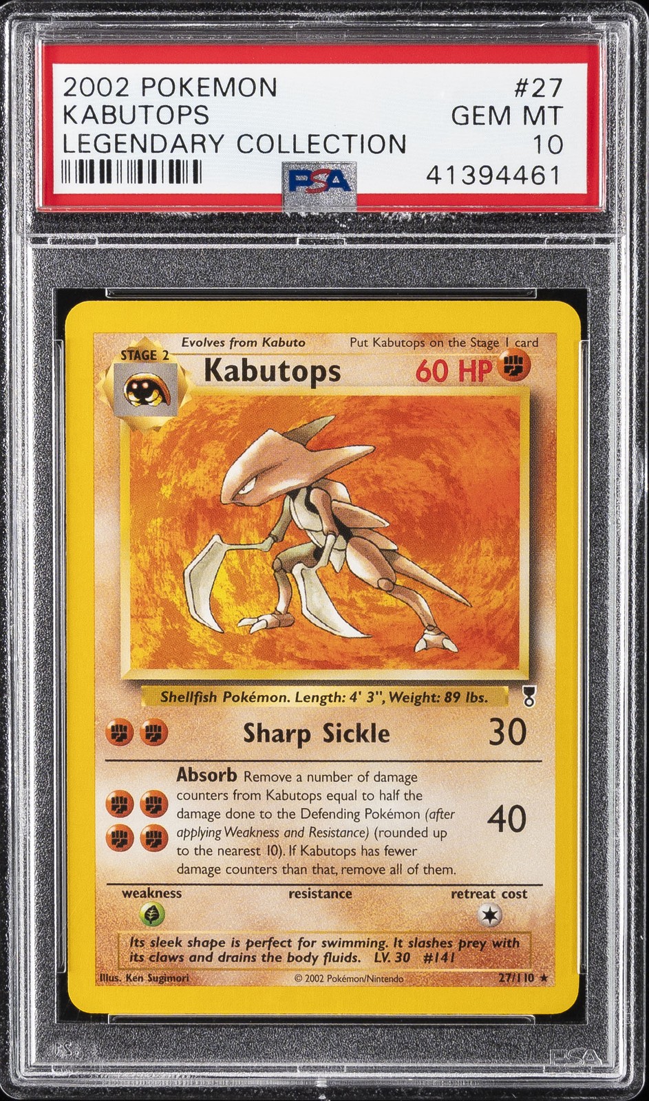 2002 POKEMON LEGENDARY COLLECTION #27 KABUTOPS PSA 10