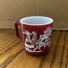 Hazel Atlas Maroon Child’s Milk Glass Mug American Indian Theme Vintage