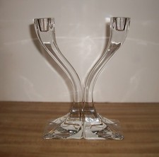 Vintage Modernist Curved Crystal Candlestick Holders-Duetto by Riedel-8"