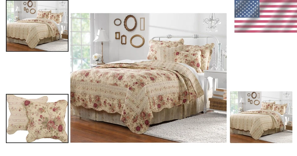 Antiguo Juego de Edredón Rosa 100% Algodón - 5 Piezas Crudo para Dormitorio Clásico Elegancia Foto 2 de 4