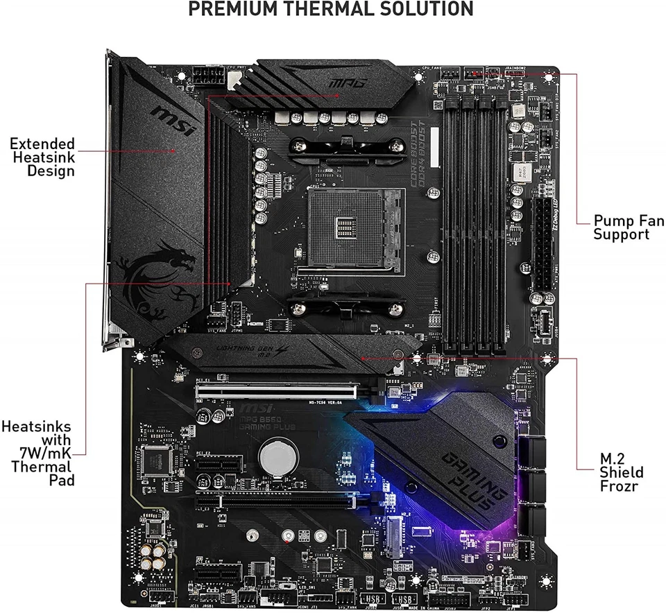 MSI MPG B550 Gaming Plus Mainboard AMD Ryzen B550 Sockel AM4 ATX 4x DDR4 M.2 - Bild 2 von 4