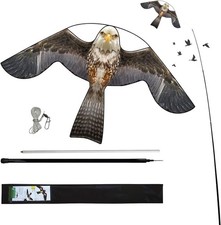 Bird Hawk Flying Kite with Pole Crop Protector Scare Gray