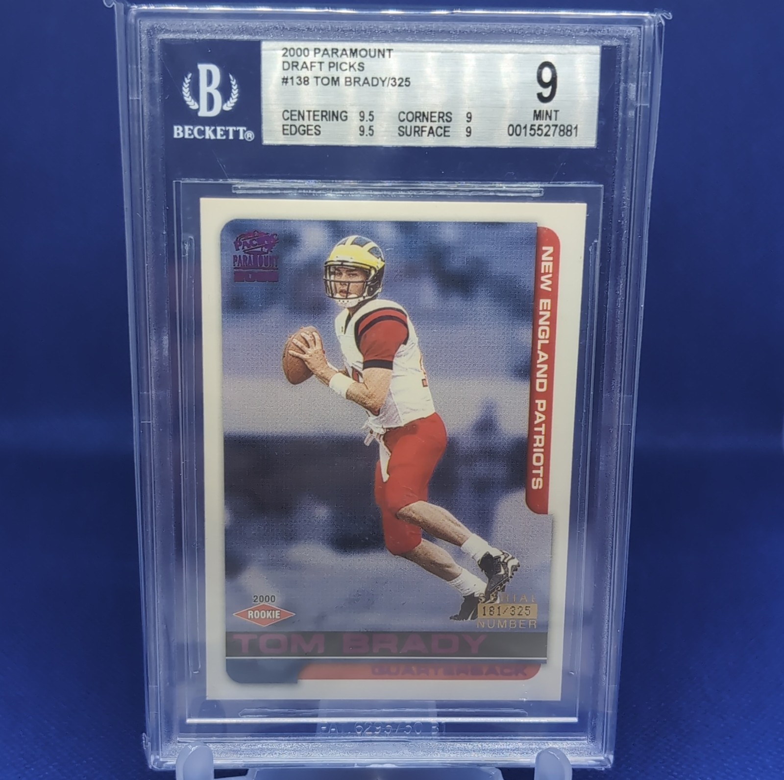 Pacific 2000 Paramount Draft Picks Rookie #/325 Tom Brady #138 Patriots BGS 9