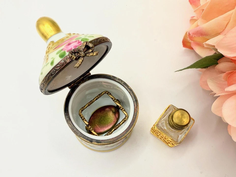 Vintage Limoges Trinket Box With Miniature Glass Perfume Bottle - Image 3 of 4