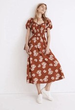Madewell Sophia Linen-Blend Midi Dress – Rust Floral | Size S | Excellent