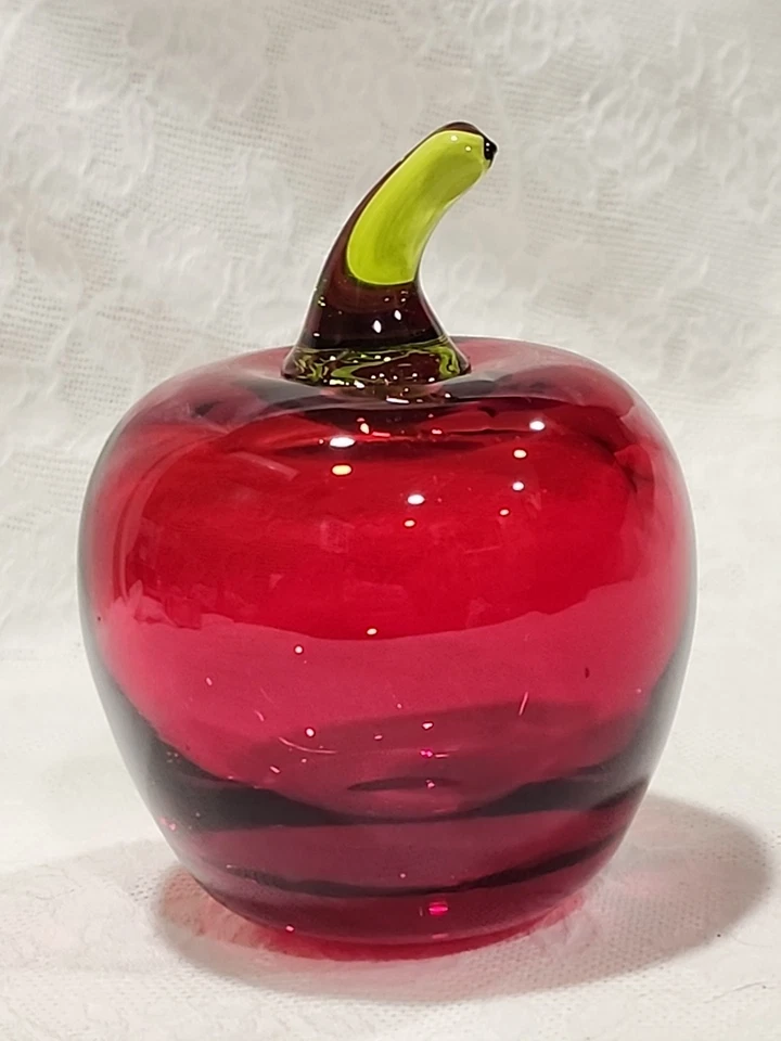 Viking Rainbow Glass Ruby Apple Paperweight - Image 2 of 4