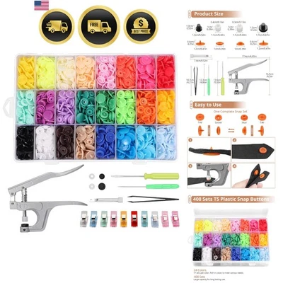 Snaps and Snap Pliers Set, 408 Sets T5 Plastic Snap Buttons 24 Colors, Snap F... - Imagen 1 de 4