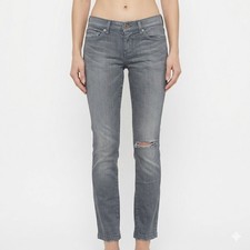 7 For All Mankind Edie Slim Straight Grey Distressed Jeans Size 26 Made in USA
