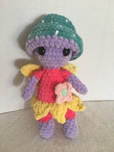 Purple Angle Hand Crochet Mushroom Man Stuffed Plush Animal 