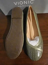 Vionic Orthaheel Caroll Olive Patent Leather Croco Ballet Flats Size US 10 NWB