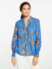 Smocked Cuff Ruffle Top - Floral Symphony at Talbots NWT $99.5,  All size