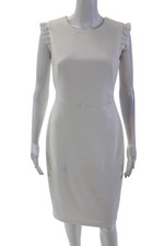 Calvin Klein Womens Ruffled Sleeveless Mid-Calf Bodycon Dress White Size 4