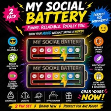 My Social Battery Enamel Pin Set 2 Funny Introvert Mood Slider Interactive Gift