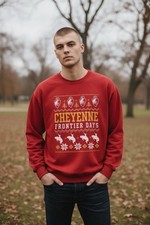 Felpa Cheyene Frotier Days Natale Inverno Nuova con etichette Nuova Lg Rossa Rodeo Wyoming
