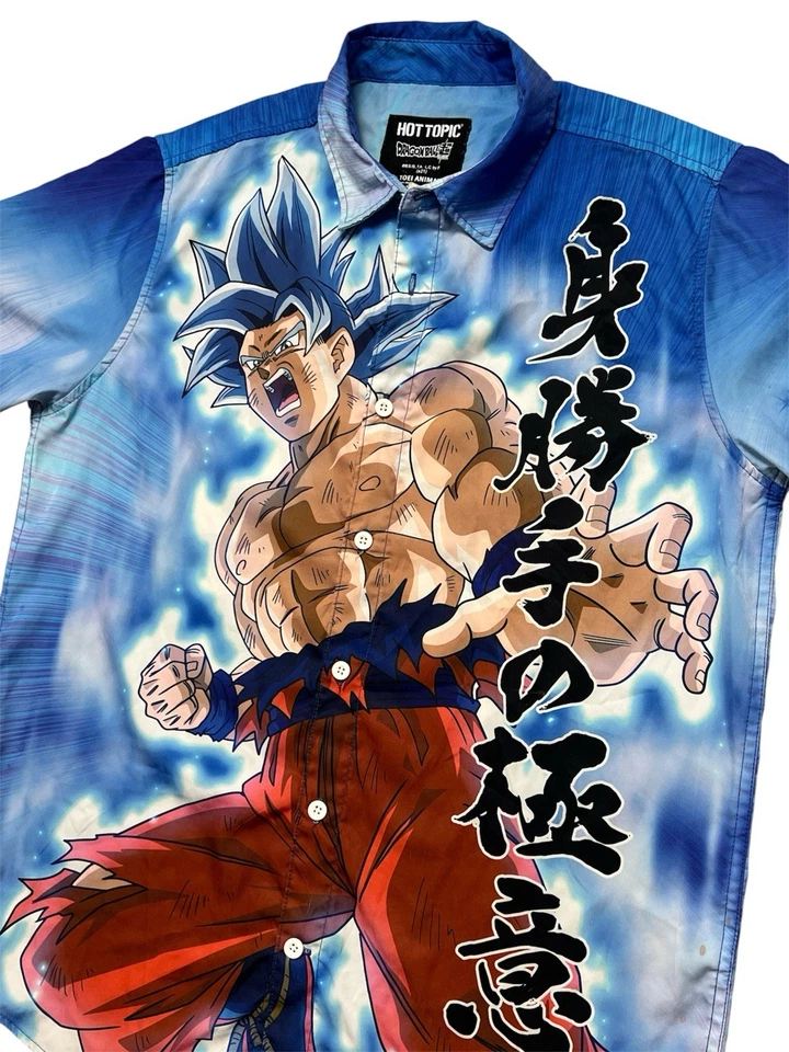 Men’s Dragon Ball Z Goku Instinct Blue Button Front Hot Topic Shirt Size Medium - Image 2 of 3