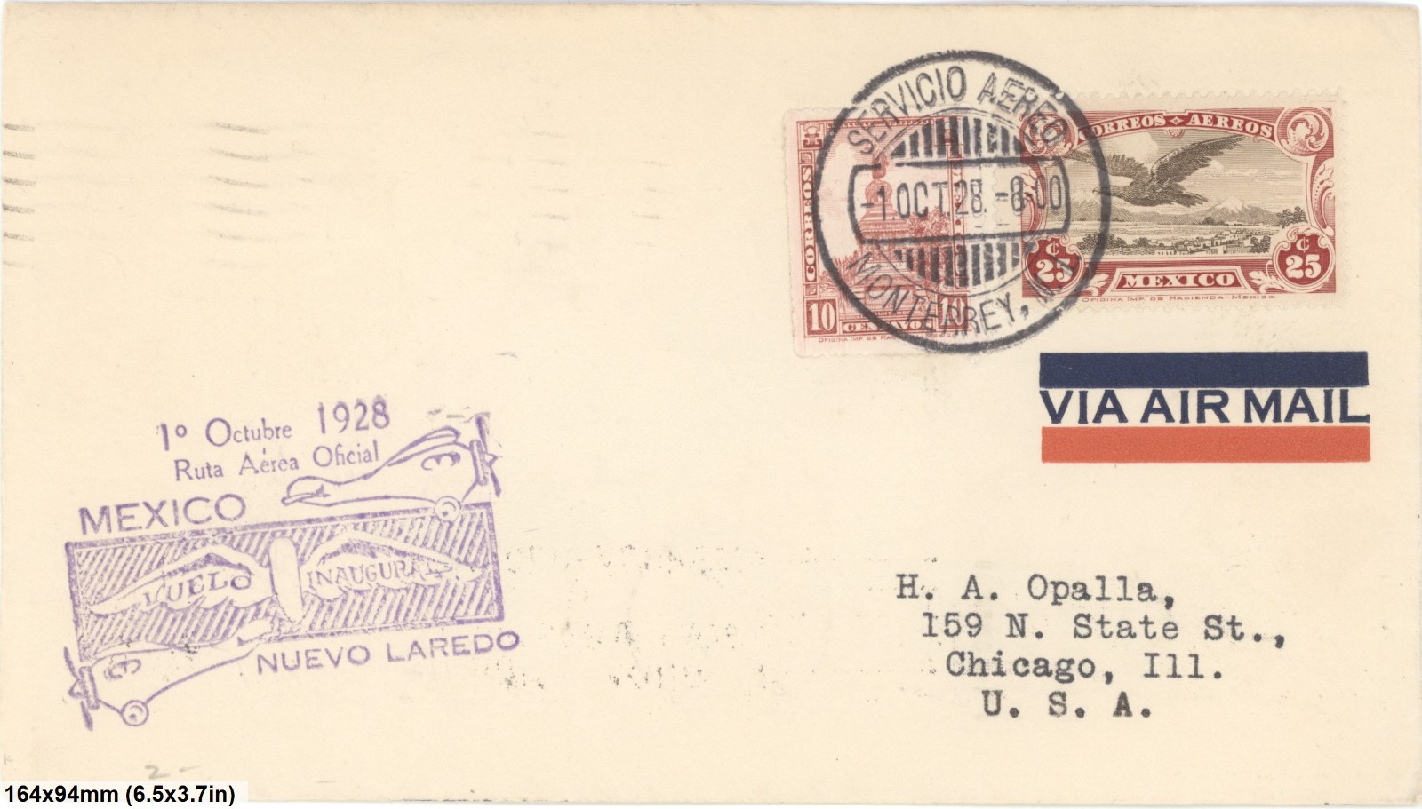 Mexico 1928 First Flight Cover Nuevo Laredo To Chicago Airmail