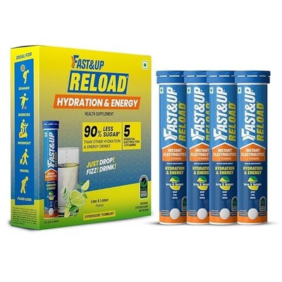 Fast&Up Reload Low Sugar Lime Lemon 20 Effervescent Tabs Pack of 4