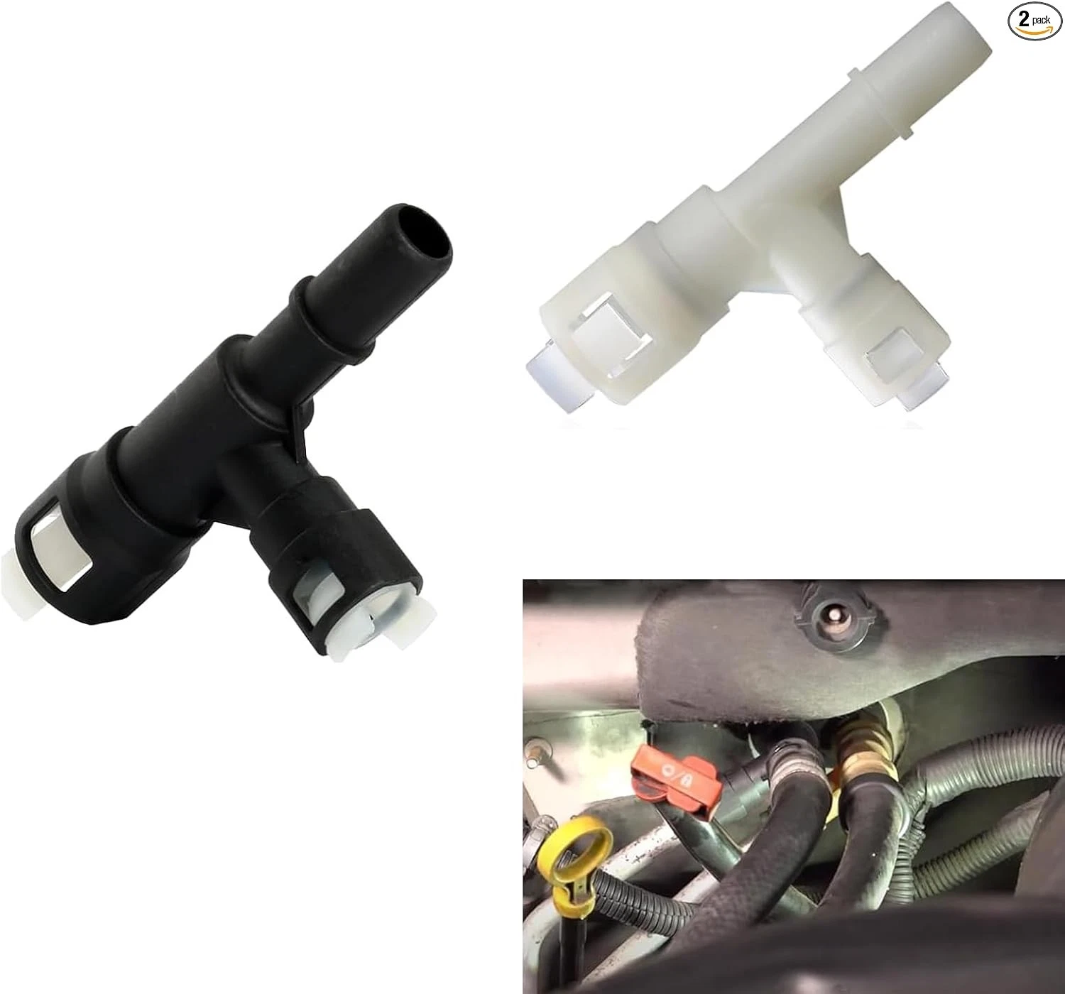 2 PCS Car Heater Hose Connector, Three-Way Design, Compatible with Models (Black - Picture 1 of 6