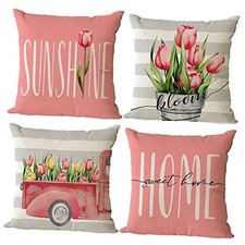Set of 4 Tulip Pillow Covers 18x18 Spring 18" x 18" Pack of 4 C-summer 09