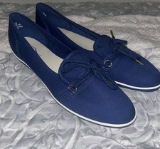 Vintage Keds SZ 9.5S Grasshoppers Slip On Shoes Womens Blue White Sneakers Mint