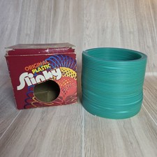 Vintage Original Plastic Slinky in Box Green Blue Teal Open Box Great Condition