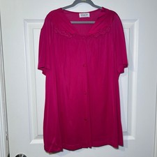 Vintage Vanity Fair Robe Women's Large Pink Nylon Short Sleeve Button Front USA
