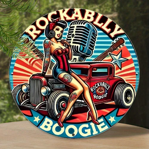 1pc, 8x8inch Vintage Rockabilly Aluminum Wall Art Tin Metal Signs, Bedroom, Kitc