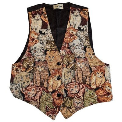 Vintage Facets Womens Kitten Cat Tapestry Button Vest L 90s Kitsch Grandma Retro