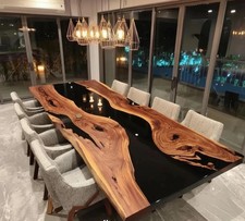 Luxus Black Epoxy River Table | Live Edge Walnut Esstisch Handmade | Dark