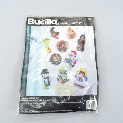 New Bucilla Plastic Canvas 6194 Holiday Magnet Set of 10 Ornament Small Fridge