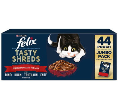 PURINA Katzenfutter FELIX Tasty Shreds Nassfutter in Sauce 44x80g