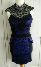 Progress Black & Blue Sparkly High Neck Lace Dress Size Medium 10-12