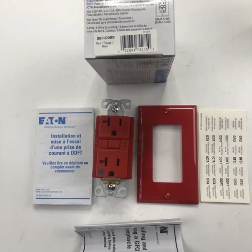 Eaton SGFH20RD GFCI HG ST Duplex 20A EEMAC 5-20R Hospital Red NEW