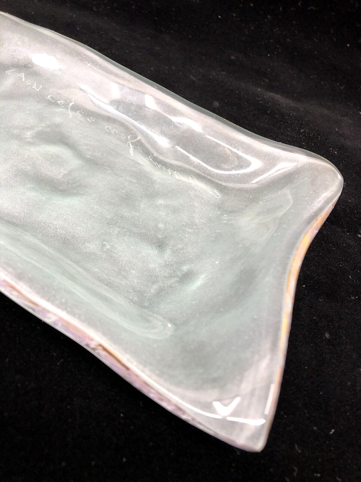 Signed ANNIE GLASS Frosted 24k GOLD TRIM Tray SOAP DISH Trinket BOWL Jewelry