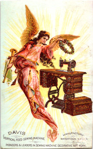 DAVIS Sewing Machine Manufactory WATERTOWN NY Angel Victorian Trade Card