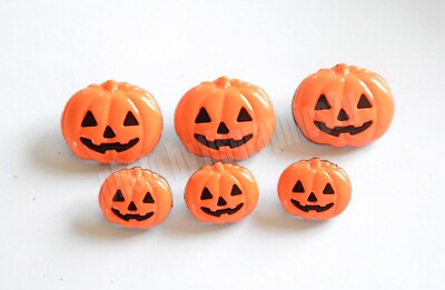 6 Jack O' Lantern Pumpkin Halloween Shank Back Novelty Craft Buttons ...