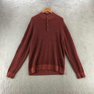 St Johns Bay Henley Pullover Sweater Mens XL Maroon Cotton Long Sleeve  Knitted