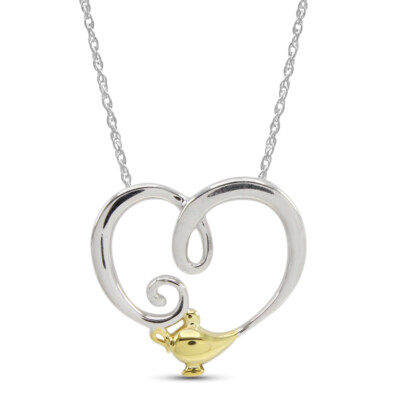Heart Genie Lamp Pendant 18'' Necklace 925 Sterling Silver