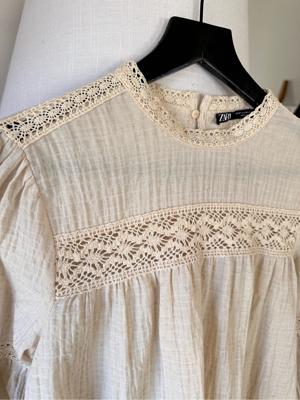 ZARA Cream Cheesecloth Smock Blouse Linen Blend Long … Gem