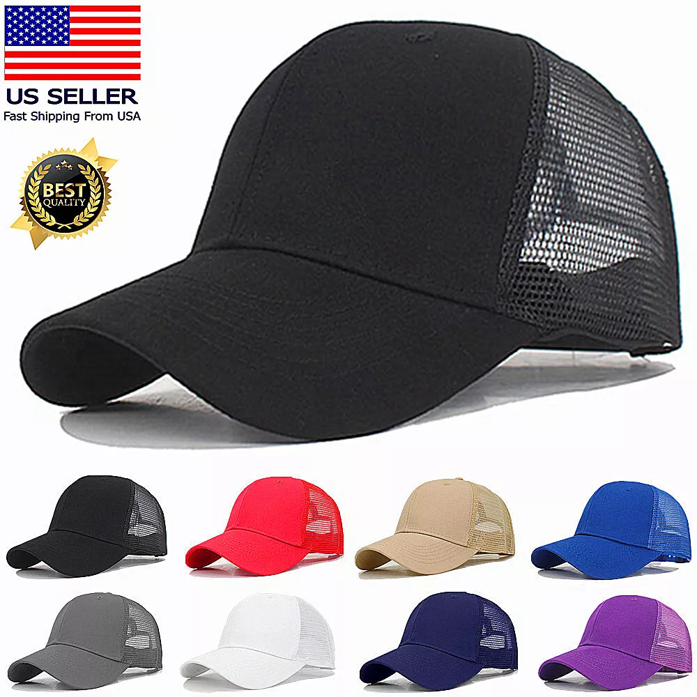 Trucker Hat Plain Mesh Back Solid Snapback Baseball Cap Visor