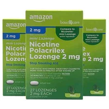 3-Pack Amazon Basic Care Nicotine Polacrilex 27 Lozenges 2mg each *EXP: 07/2027*