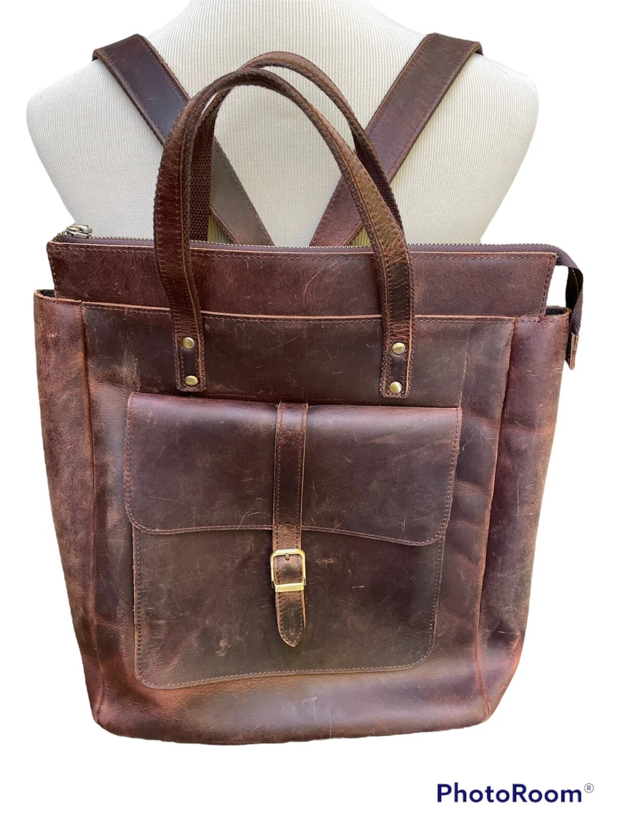 S Zone Authentic Buffalo Leather Backpack With Top Handle Pockets Luggage Strap