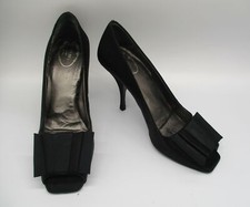PRADA black satin square peep-toe with bow slim-heel pump sz 39