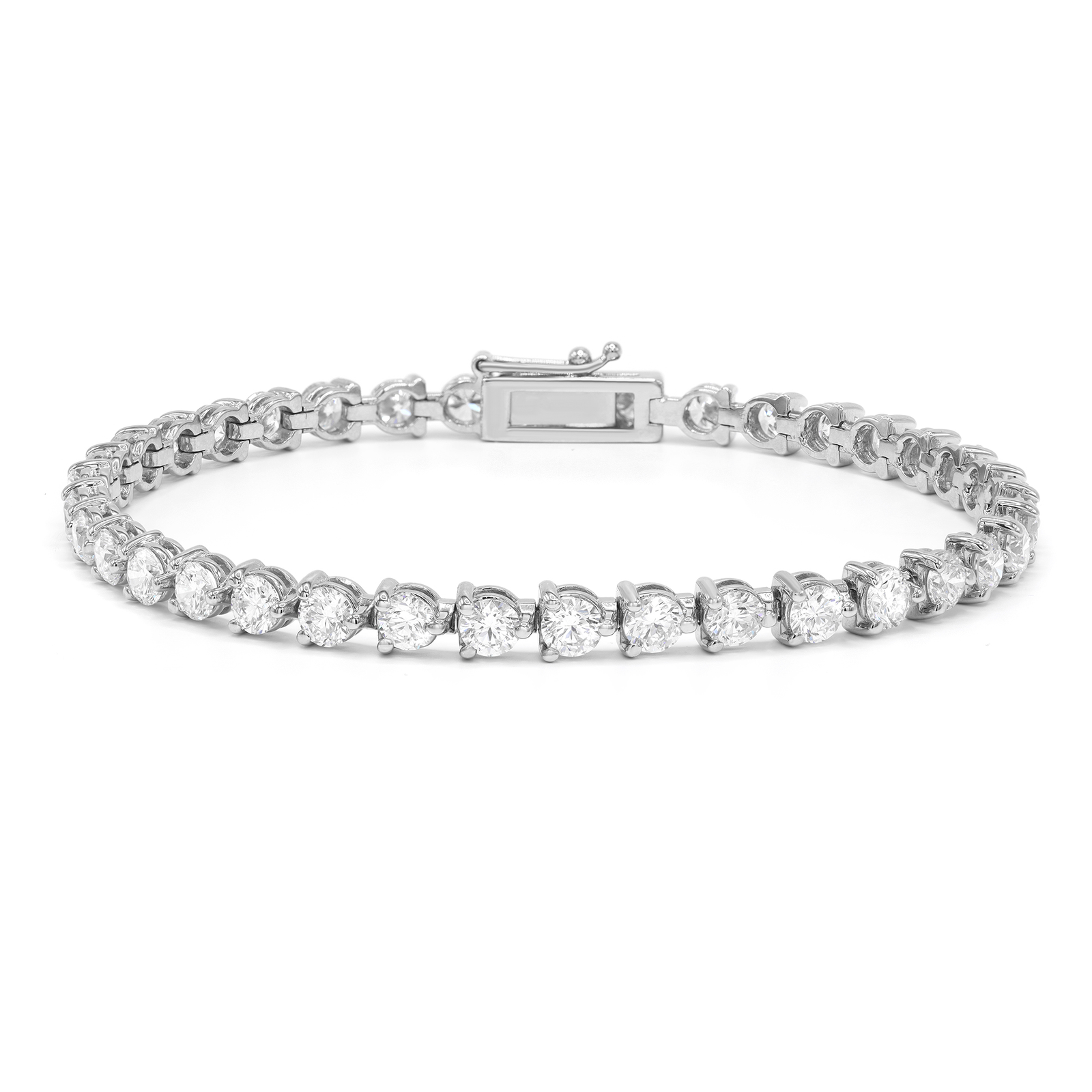 Three Prong Set Round Cut Diamond Tennis Bracelet 14K White Gold 7.03Cttw