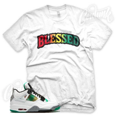 White BW BLESSED Sneaker T Shirt for J1 4 Rasta Lucid Green Carnival Multi