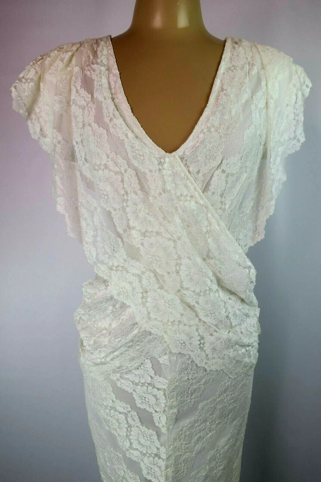 Vtg 90s Contempo Casuals White Ruffle Bridal Bodycon Lace Wedding Dress Sz 9/10 - Image 4 of 4