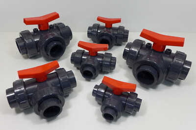 PVC-U 3-Wege Hahn Kugelhahn Klebemuffe PN 10 T-Bohrung 25 32 40 50 mm Teich Pool