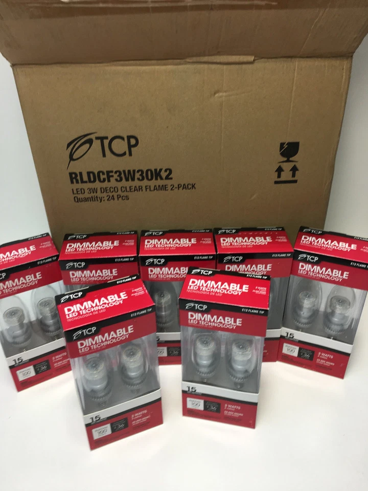TCP DIMMABLE LED E12 Clear Flame Tip 3 Watt 15 Equivalent Case of 48 Bulbs - Image 2 of 4