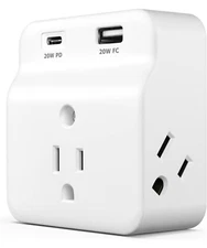 USB-C PD Surge Protector 3-Outlet Wall Tap,USB-C  And USB-A Fast Charger