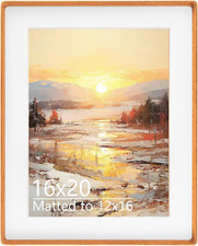 Natural Teak Wood 16x20 Picture Frame, Matted to 12x16, Wall Mount Gallery Frame